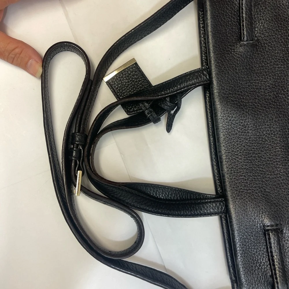 Kate Spade Handbag Black Pebbled Cow Leather Removable Strap Satchel Bag Purse
